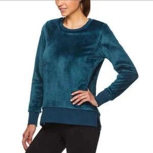 Gaiam Soft Fuzzy Velour Teal Oversized Long Sleeve Sweatshirt Women's X-Small